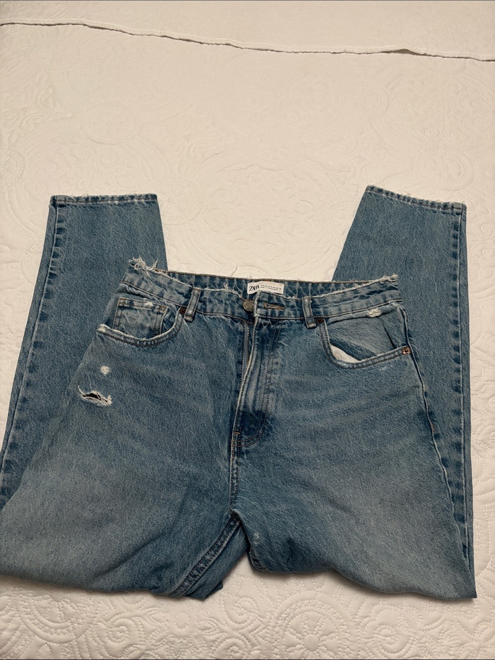 Zara Women's Bootcut Blue Distressed Jeans